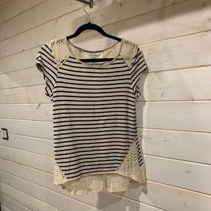 California Moonrise | Striped Shirt Sleeve Top w Crochet Details